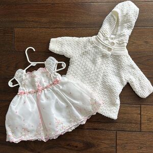 *LIKE NEW* BEAUTIFUL Muneca Baby Girl Fit & Flare Formal Dress &Sweater Set 3/6M